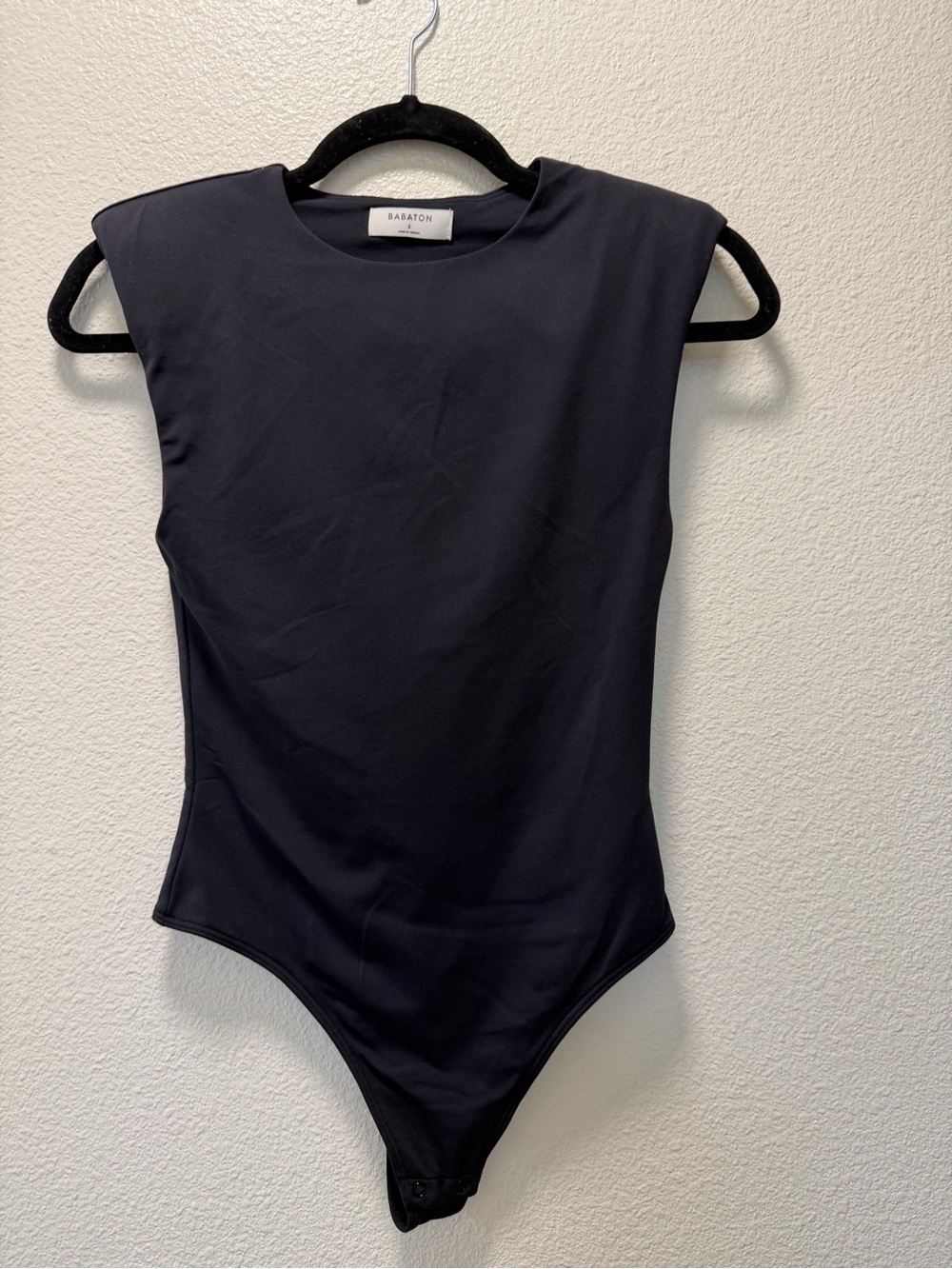 Babaton Aritzia Black Bodysuit with Padded Shoulders and Thong No-Show Back